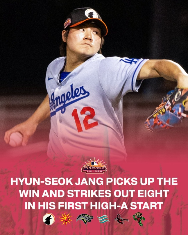 장현석이 LA 다저스 하이싱글A 팀 그레이트레이크스 룬스에서 성공적인 데뷔전을 치렀다. /사진=MLB 애리조나 폴리그 공식 SNS 갈무리