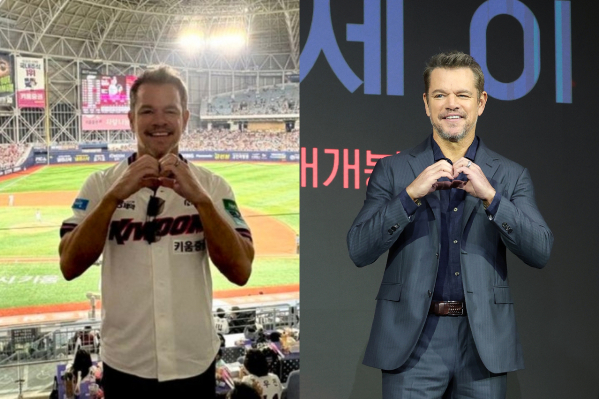 서울 고척스카이돔에서 열린 '2026 신한 SOL 뱅크 KBO리그' 키움 히어로즈와 SSG 랜더스의 경기를 관람한 맷 데이먼. /사진=유니퍼설 픽처스, 뉴스1