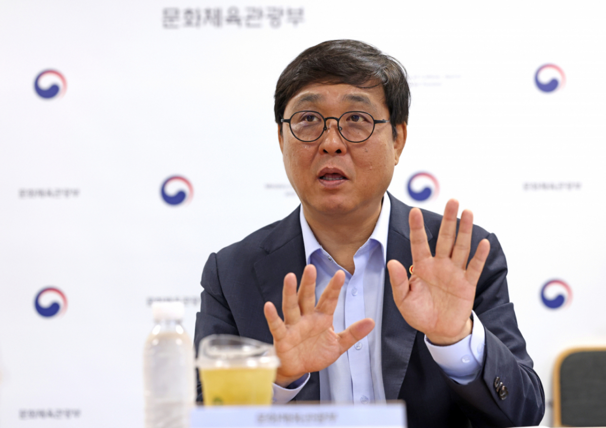 최휘영 문화체육관광부 장관이 지난달 14일 서울 종로구 국립현대미술관 서울관에서 열린 K푸드 해외 확산 자문회의에서 발언하고 있다. / 사진제공 = 문화체육관광부