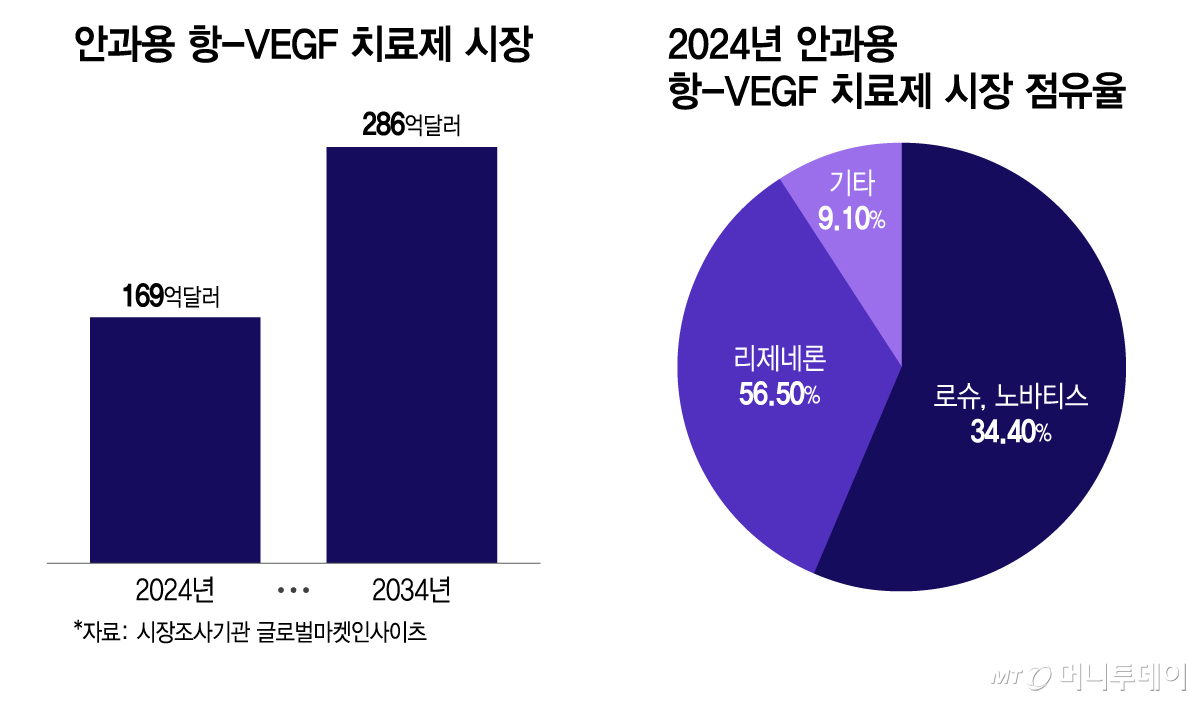 안과용 항-VEGF 치료제 시장, 2024년 안과용 항-VEGF 치료제 시장 점유율/그래픽=이지혜