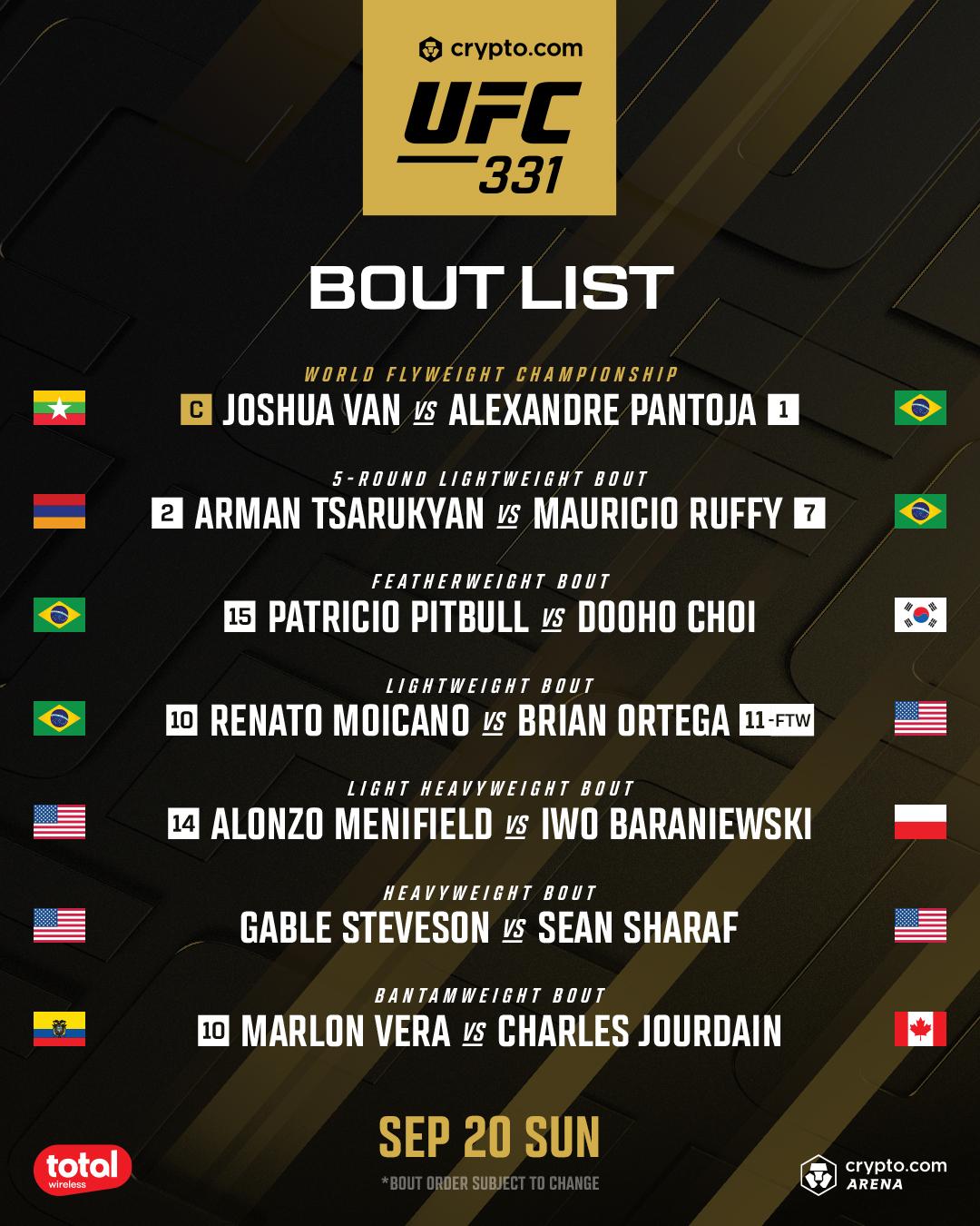 UFC 일정. /사진=UFC 공식 제공