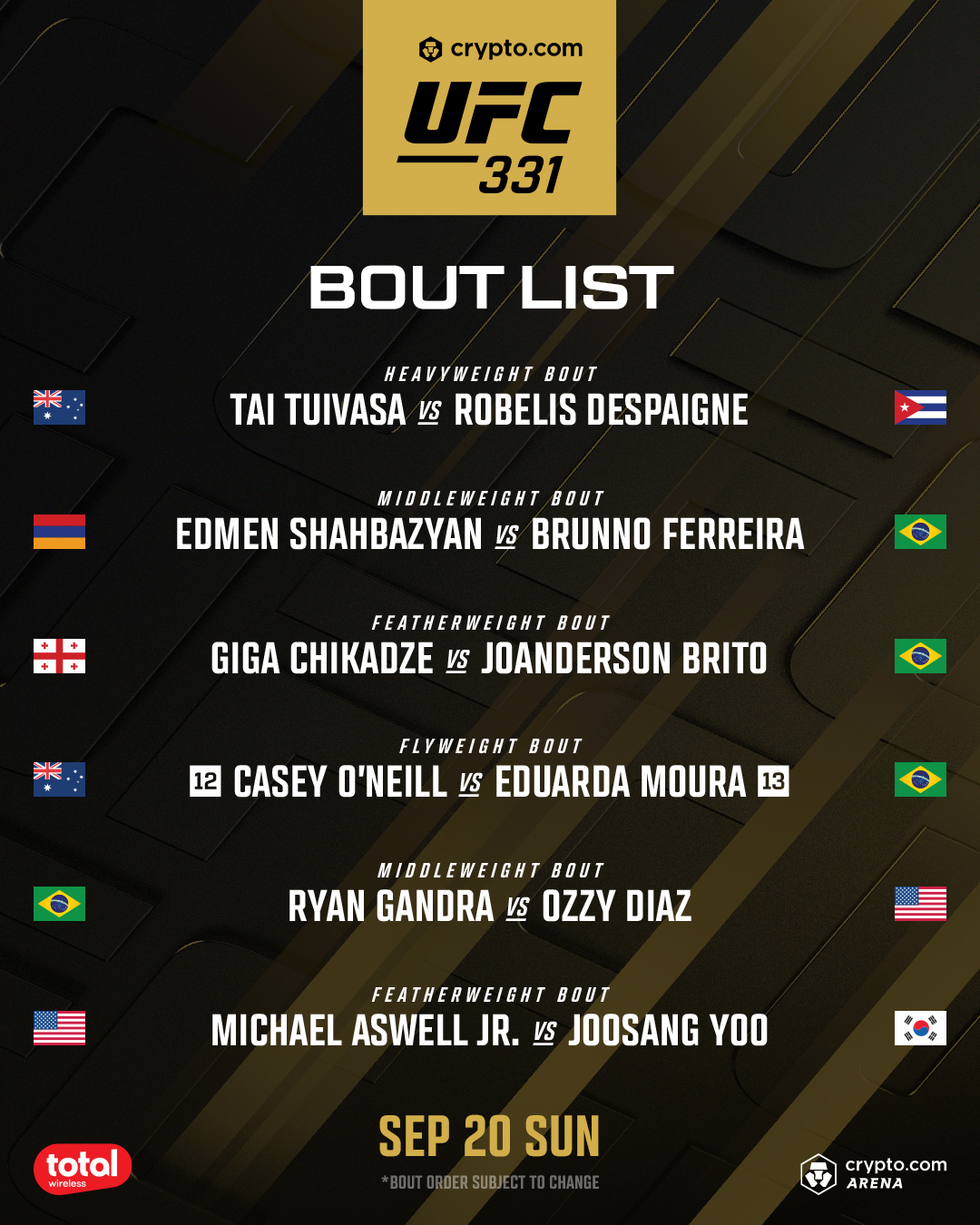 UFC 일정. /사진=UFC 공식 제공