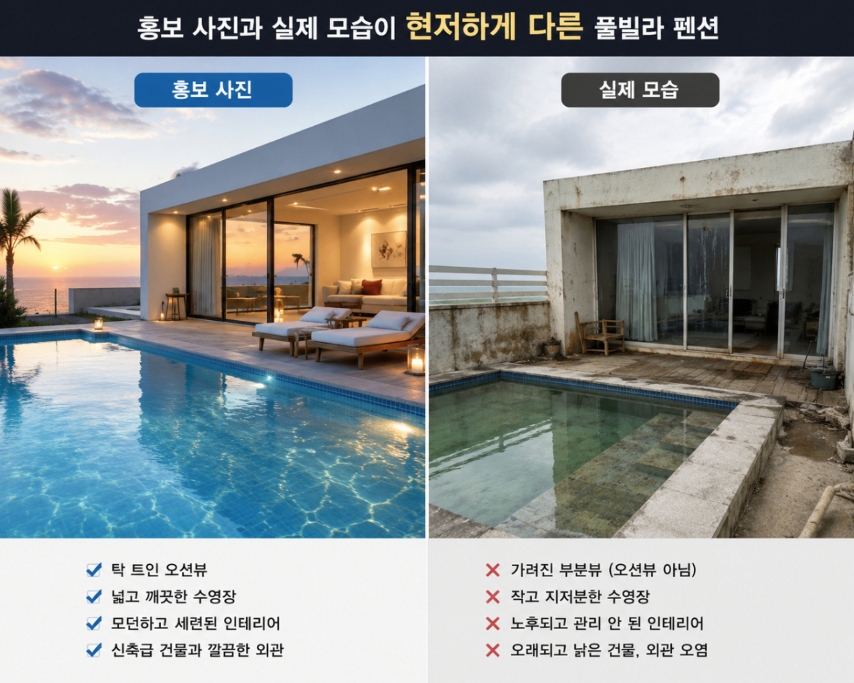 홍보 사진과 실제 모습이 현저하게 다른 숙소 이미지. /사진=챗GPT