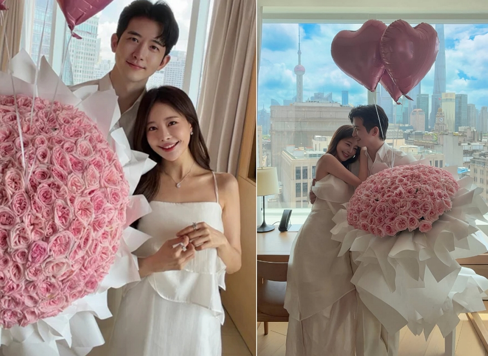 인플루언서 겸 사업가 아옳이가 남자친구인 한의사 김형배에게 받은 대형 꽃다발을 자랑했다. /사진=아옳이 인스타그램