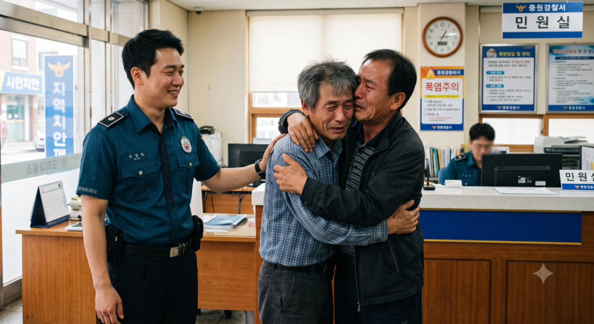 폭염 속 길에서 울고 있던 50대 남성을 다독이던 경찰이 신원 확인 과정에서 그가 30년 전 실종 신고된 사람이라는 사실을 확인하고 가족과의 재회를 도왔다. 사진은 AI로 만든 것으로 기사와 무관함. /사진=AI