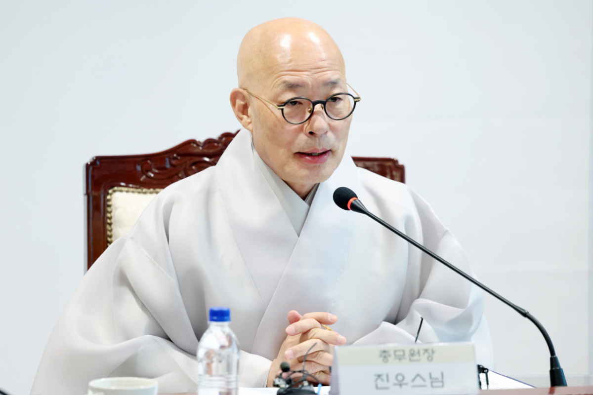 대한불교조계종 총무원장 진우스님이 지난 5월 서울 종로구 한국불교역사문화기념관에서 '마음평안의 달' 기자간담회를 하고 있다. / 사진 = 뉴시스