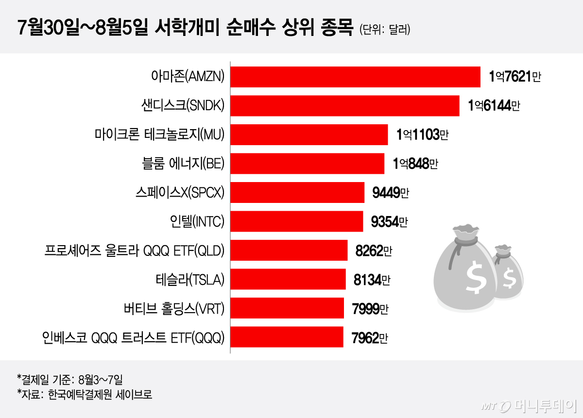 7월30일~8월5일 서학개미 순매수 상위 종목/그래픽=이지혜