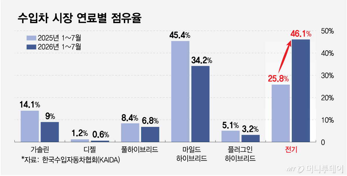 수입차 시장 연료별 점유율/그래픽=최헌정