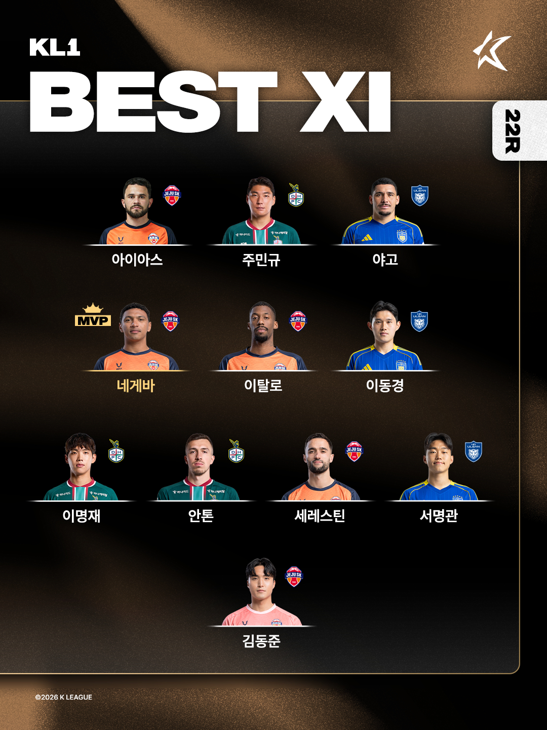 하나은행 K리그1 2026 22라운드 베스트11. /사진=한국프로축구연맹 제공