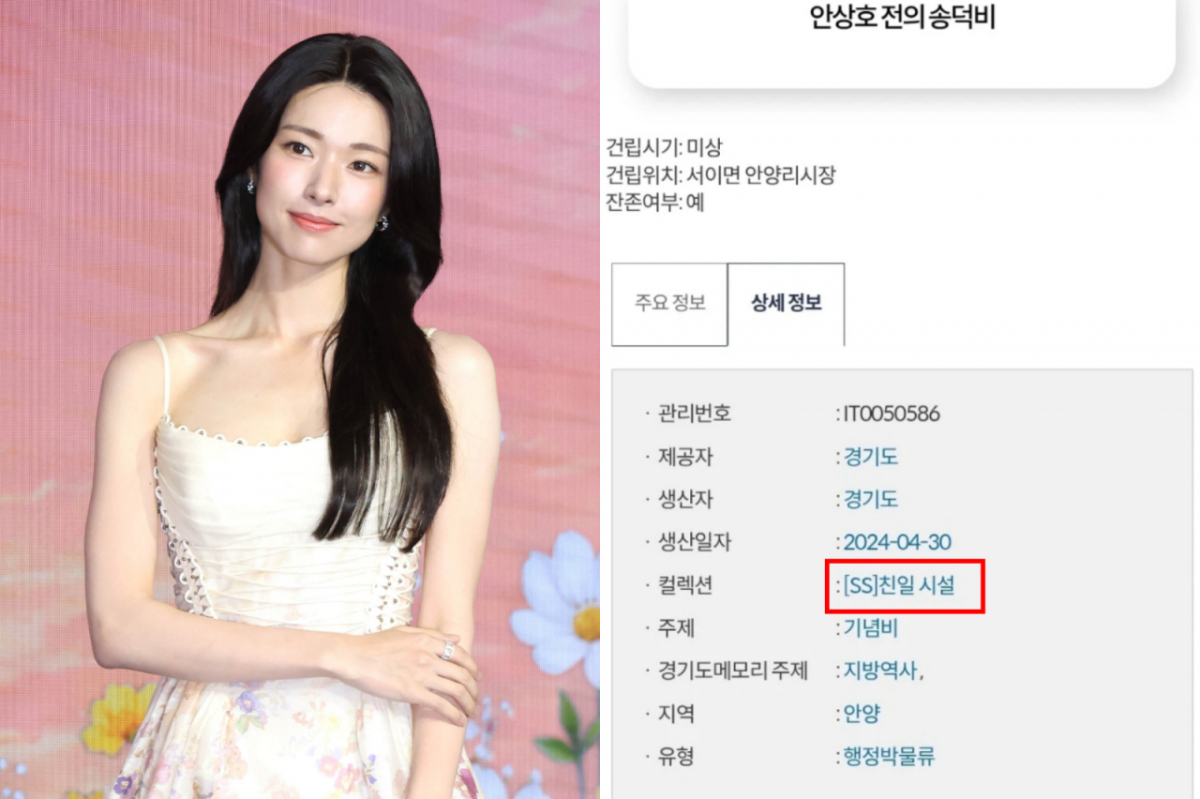 배우 하영의 증조부가 일제강점기 친일 행적이 있던 의사 안상호인 사실이 확인돼 논란이 확산하는 가운데 안상호의 행적을 기리는 송덕비가 경기도에서 '친일 시설'로 분류된 것으로 알려졌다. 사진은 배우 하영, 그의 증조부 안상호 송덕비가 친일 시설로 분류된 내용. /사진=머니투데이 사진 DB, 경기도 메모리 디지털 아카이브