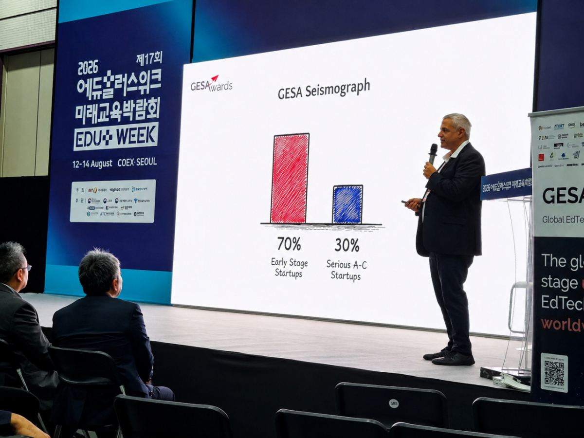 아비 와르샤브스키 마인드셋(MindCET) CEO는 12일 서울 코엑스에서 열린 '제17회 2026 에듀플러스위크 미래교육박람회'의 부대행사 '글로벌 에듀테크 스타트업 어워즈(GES어워즈) 부트캠프'에서 연설을 하고 있는 모습/사진=송정현 기