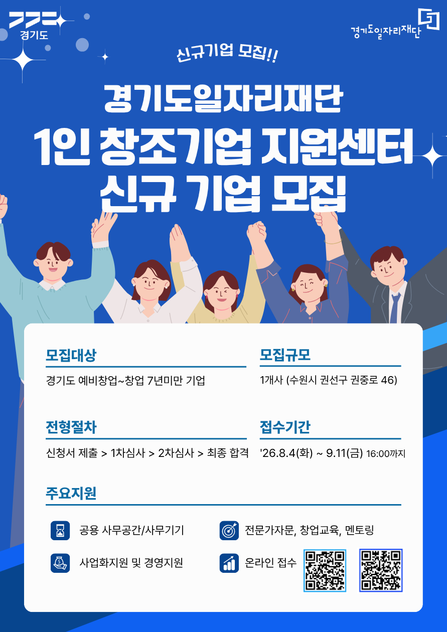 '1인 창조기업 지원센터'에 입주기업 모집 안내문./사진제공=경기도일자리재단