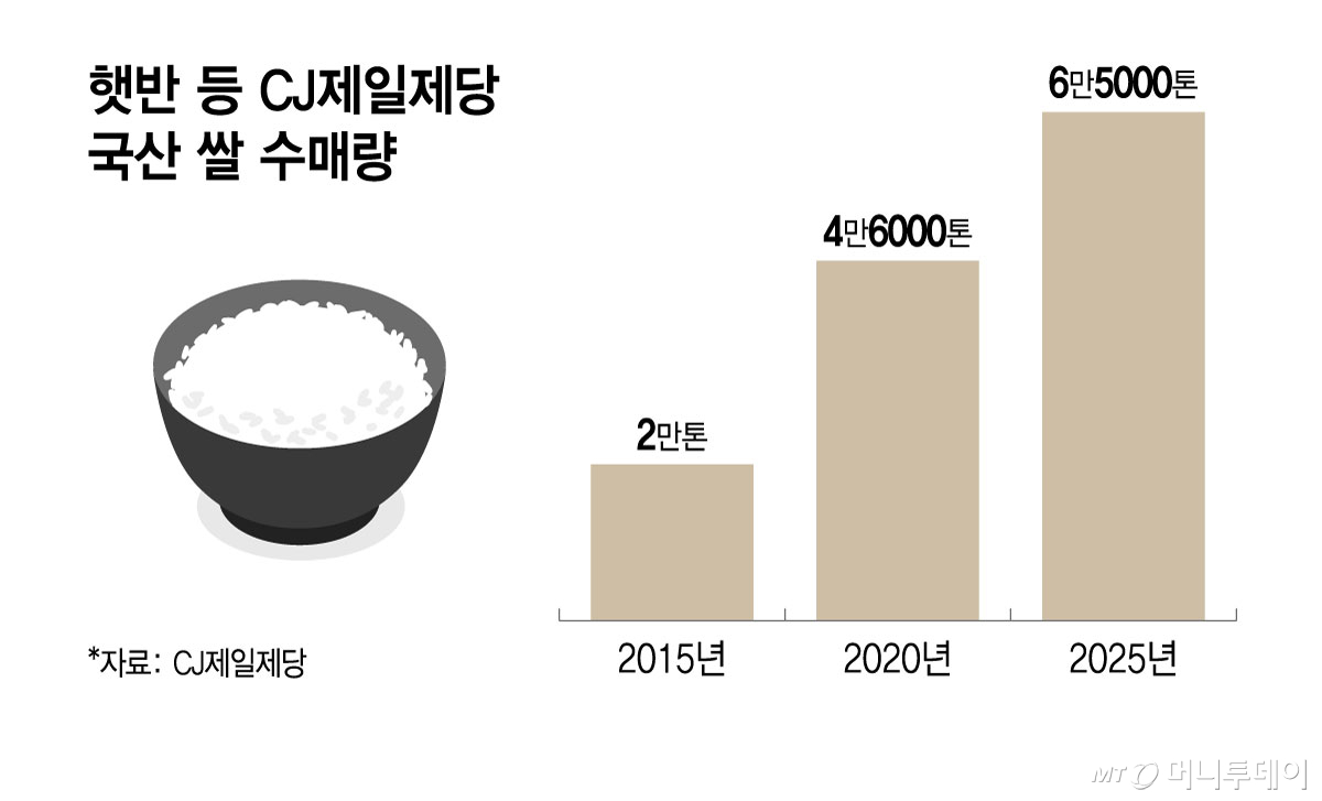 햇반 등 CJ제일제당 국산 쌀 수매량/그래픽=윤선정
