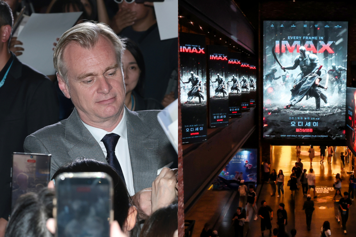 영화 '오디세이'가 아이맥스(IMAX) 촬영으로 화제를 모으며 전 세계적으로 아이맥스 상영관 예매 경쟁이 치열해지고 있는 가운데, 크리스토퍼 놀란 감독이 "반드시 아이맥스 상영관에서 볼 필요는 없다"고 밝혀 눈길을 끈다. 다만 관객들 사이에서는 아이맥스 관람을 선호하는 목소리도 적지 않아 반응이 엇갈리고 있다. 사진은 참고 이미지로 크리스토퍼 놀란 감독, '오디세이' 홍보가 이어진 극장가 모습. /사진=뉴스1