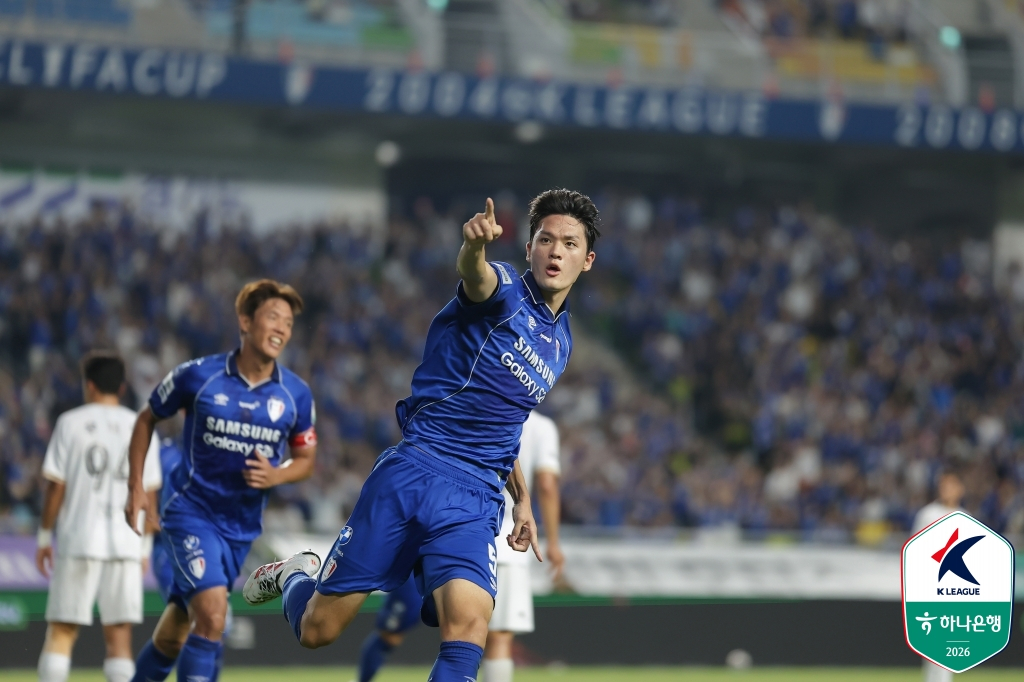 고종현이 김해전 선제골을 터트린 뒤 세리머니하고 있다. /사진=한국프로축구연맹 제공