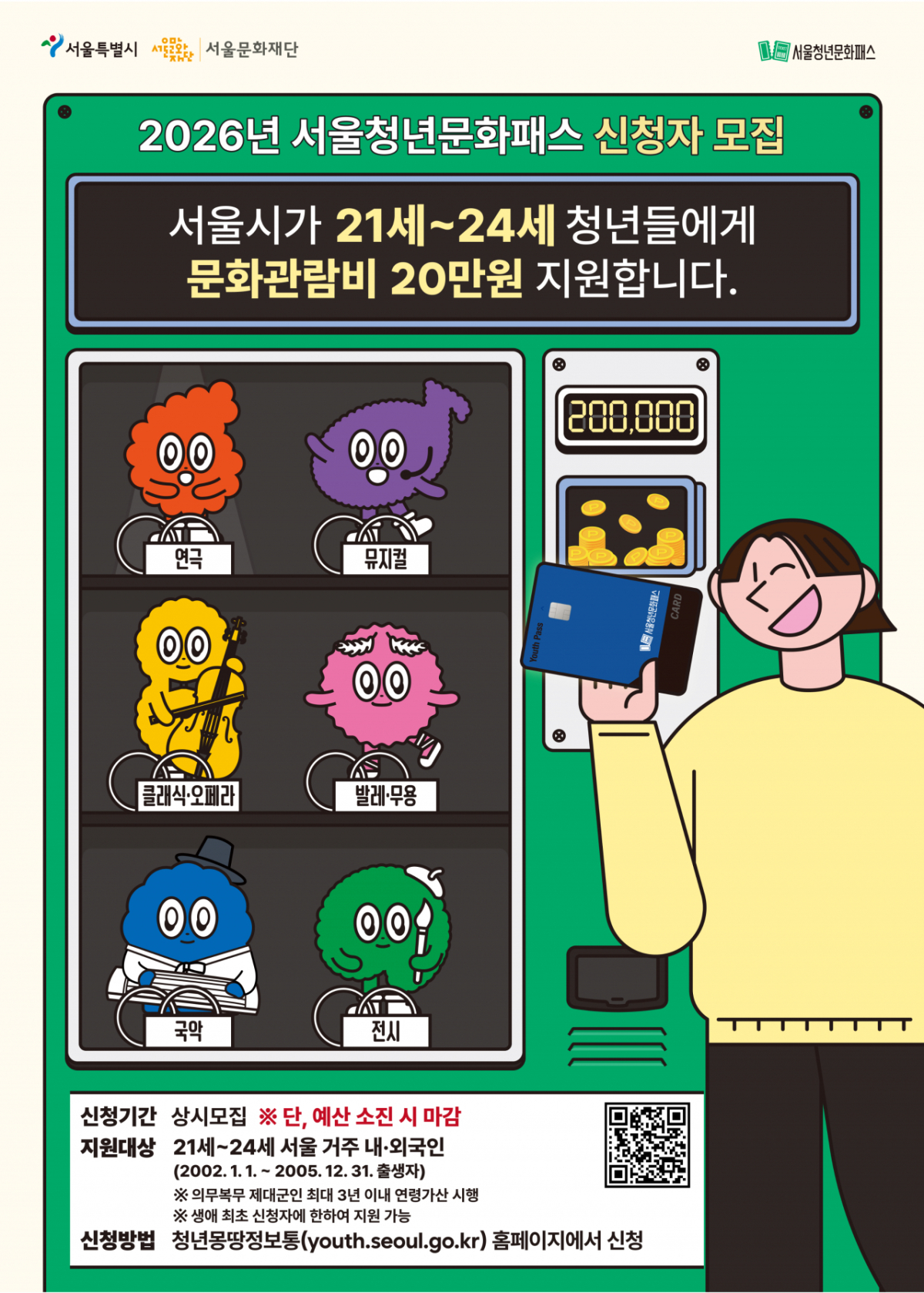 서울시가 오는 20일부터 '서울청년문화패스' 지원연령을 21~23세에서 21~24세로 넓히고, 1회 사용 한도도 7만원에서 10만원으로 상향한다./사진제공=서울시
