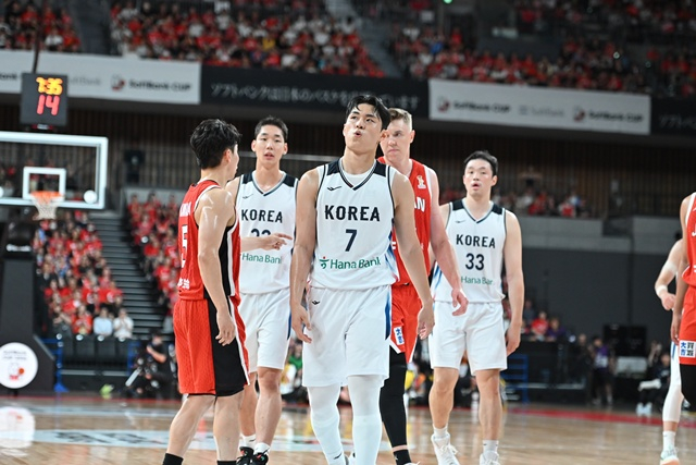 아쉬워하는 한국 남자농구 대표팀. /사진=Japan Basketball Association 제공