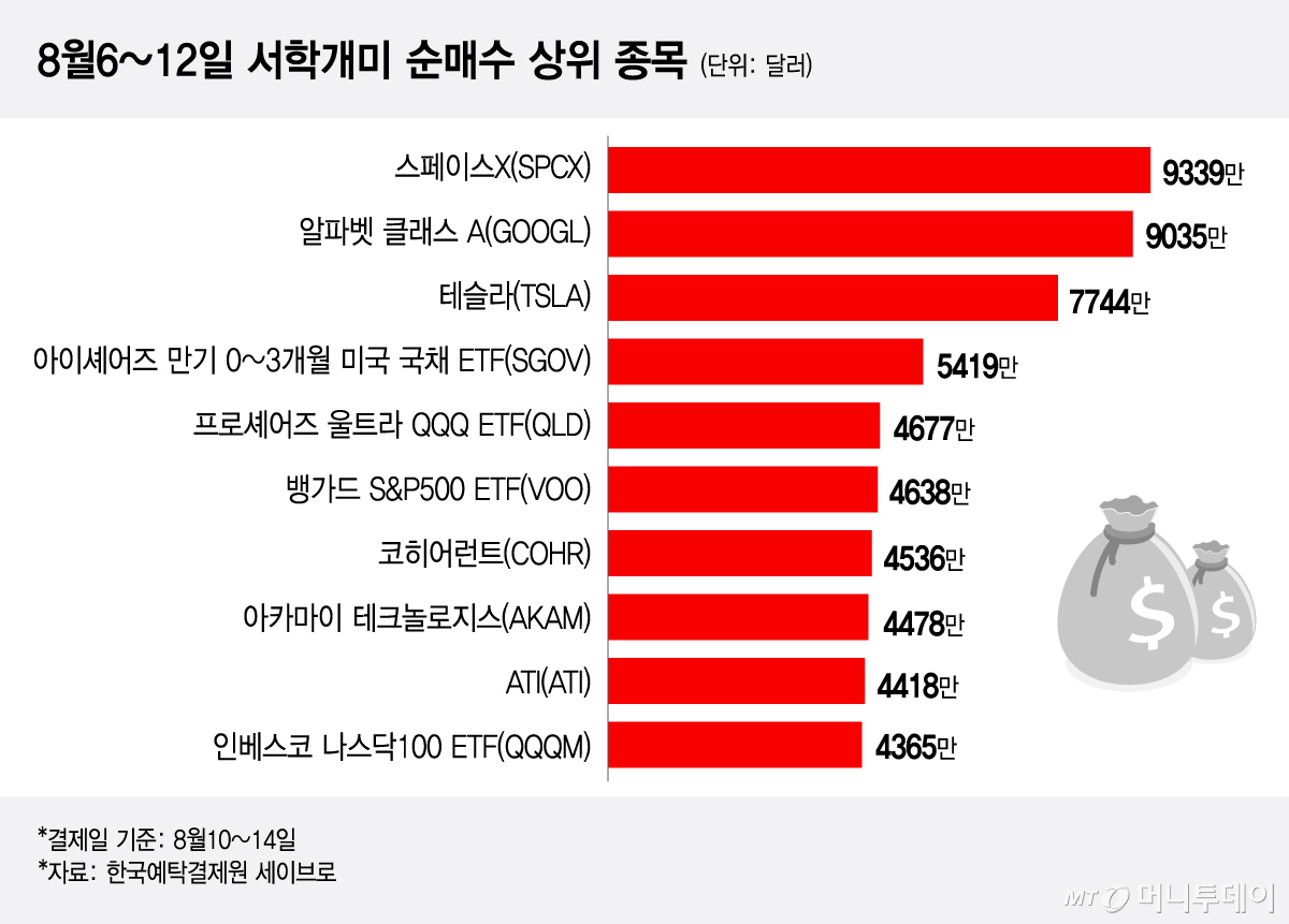 8월6~12일 서학개미 순매수 상위 종목/그래픽=김현정