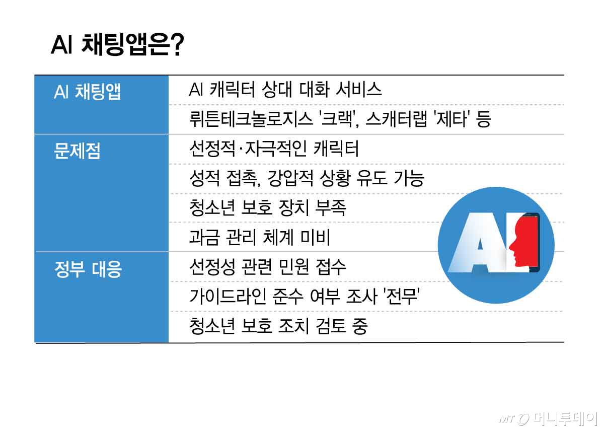 [단독]AI 채팅앱 켰더니 '자취방 여사친'…"선정적" 민원에도 조사 0건 - 머니투데이