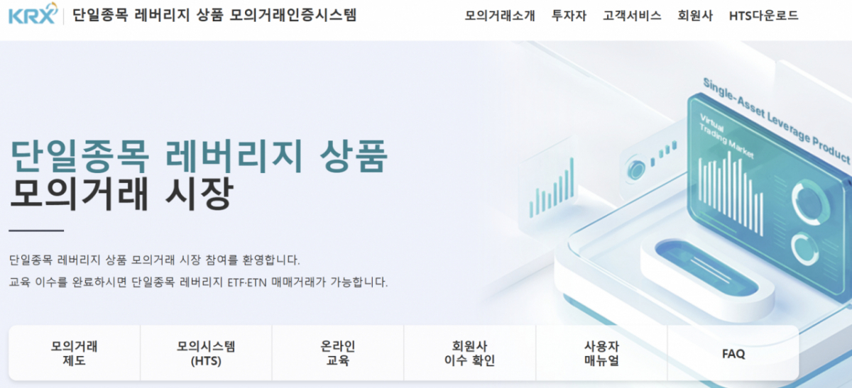 단일종목 레버리지 ETF 모의거래 홈페이지 갈무리