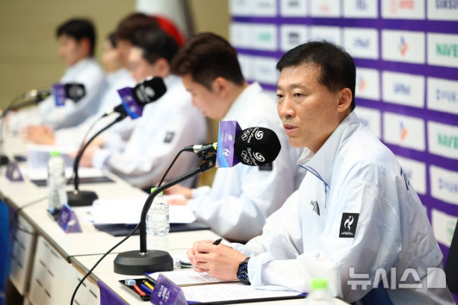 김택수 선수촌장이 20일 오후 충북 진천 국가대표 선수촌에서 열린 2026 아이치·나고야 아시안게임 D-30 미디어 데이에서 발언하고 있다. /사진=뉴시스