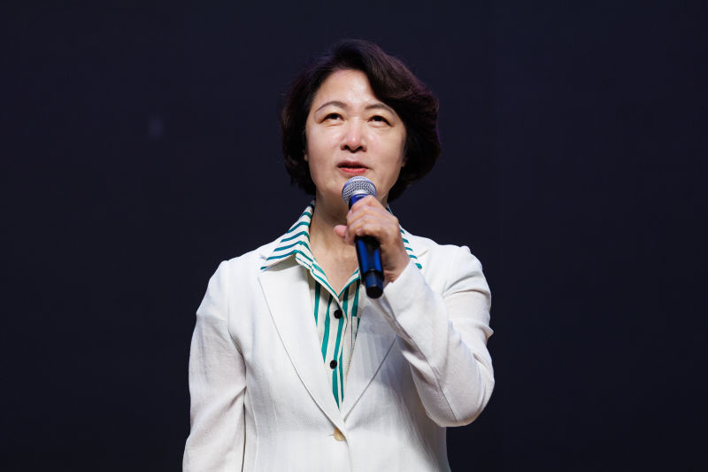 21일 오전 도청 다산홀에서 진행된 경기도 안전보건관리책임자 교육에서 추미애 경기도지사가 인사말을 하고 있다./사진제공=경기도
