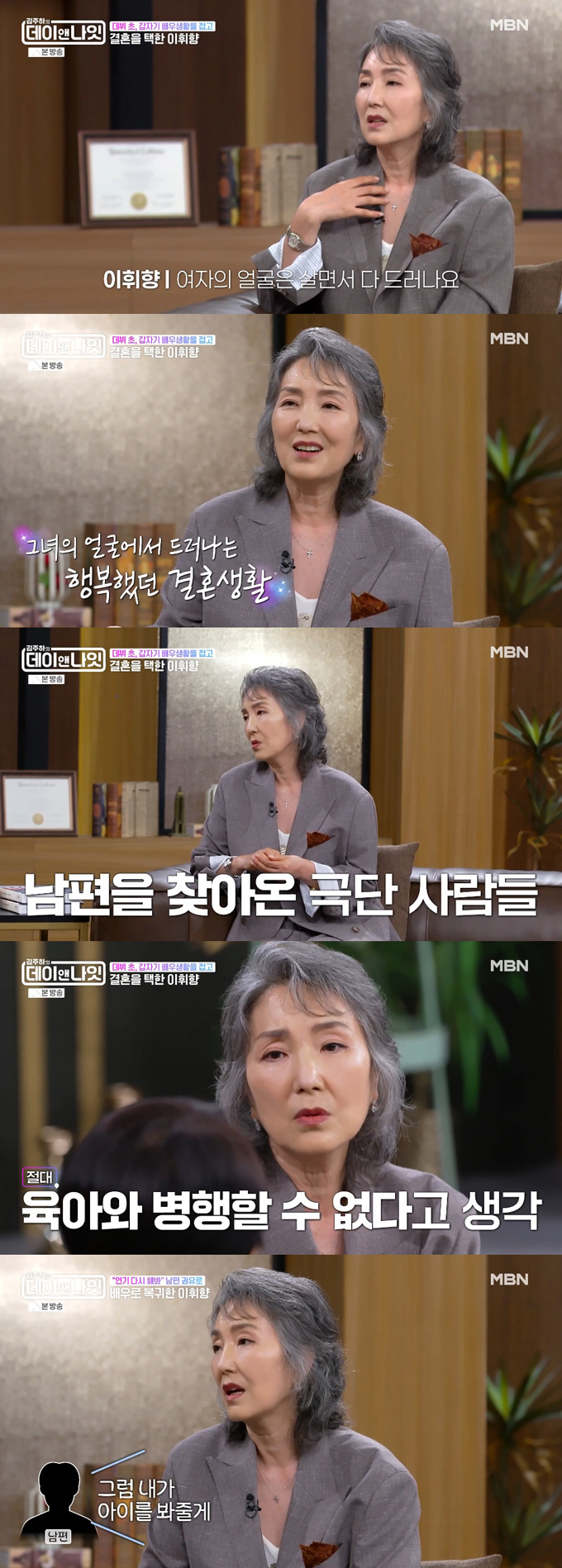 배우 이휘향이 19살 연상의 조폭 출신 남편과의 러브 스토리를 털어놨다. /사진=MBN '김주하의 데이앤나잇' 방송 화면