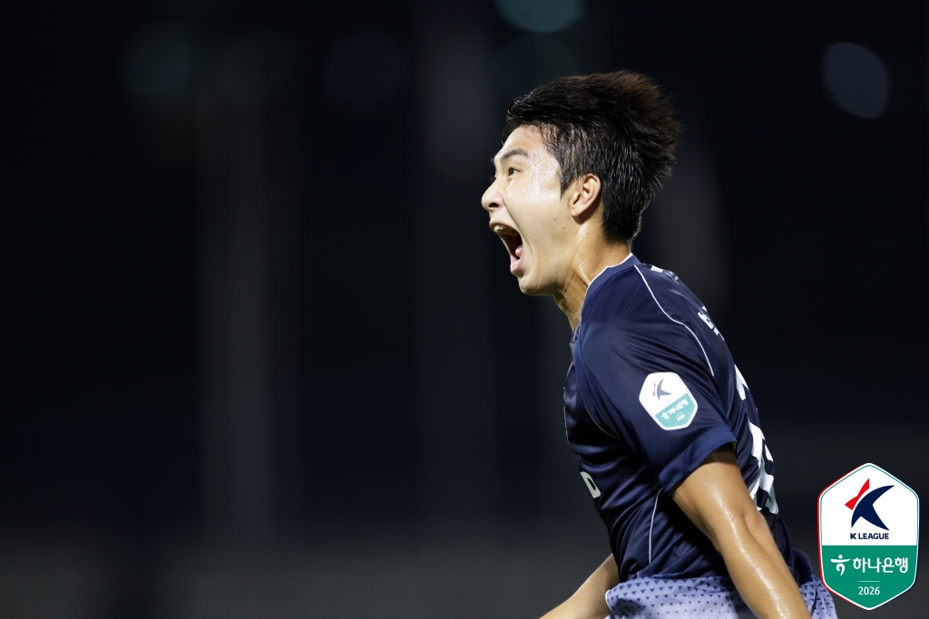동점골을 넣고 포효하는 박재용. /사진=한국프로축구연맹 제공