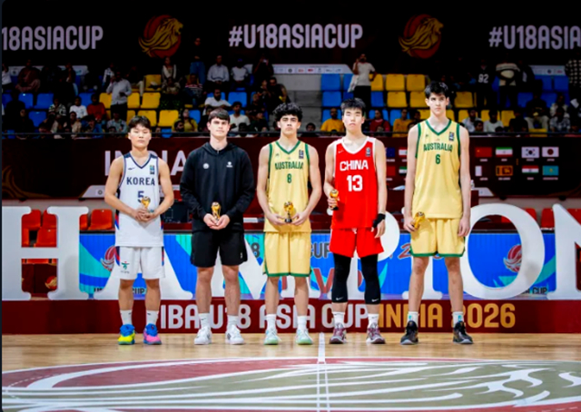 U-18 아시아컵 올스타 파이브에 이름을 올린 윤지훈(맨 왼쪽). /사진=FIBA