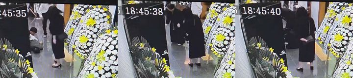 해운대백병원 소속 주설희 간호사가 지난달 20일 여수시 한 장례식장에서 쓰러진 남성을 발견하고 응급처치에 나서는 모습. /사진=병원 제공