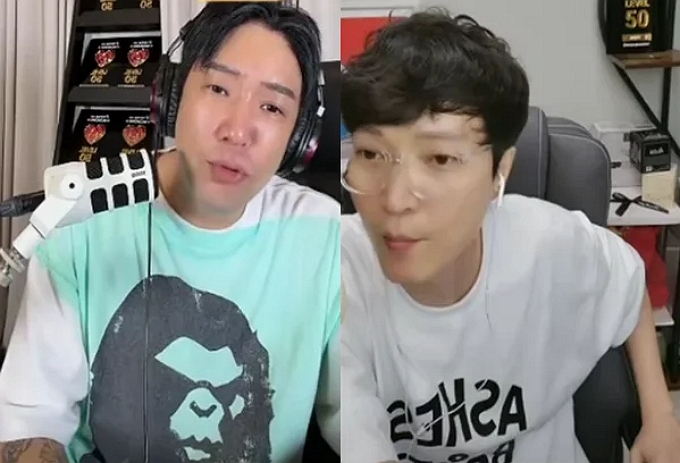 가수 MC몽과 신정환이 라이브 중 기싸움을 펼쳐 눈길을 끌었다. /사진=틱톡 라이브 캡처