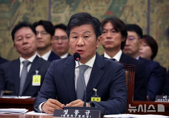 정몽규 대한축구협회장이 지난 2024년 9월 서울 여의도 국회에서 열린 문화체육관광위원회의 대한축구협회 등에 대한 현안질의에서 의원 질의에 답하고 있다. /사진=뉴시스