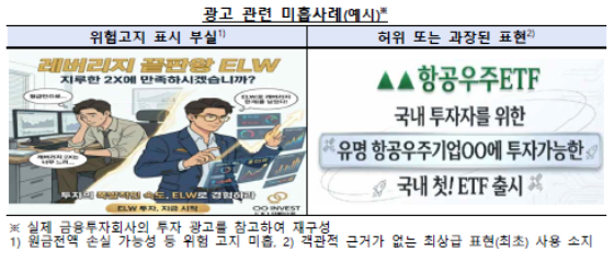 투자자 보호 측면에서 설명이 미흡하거나 부적절한 광고 예시/사진제공=금융감독원