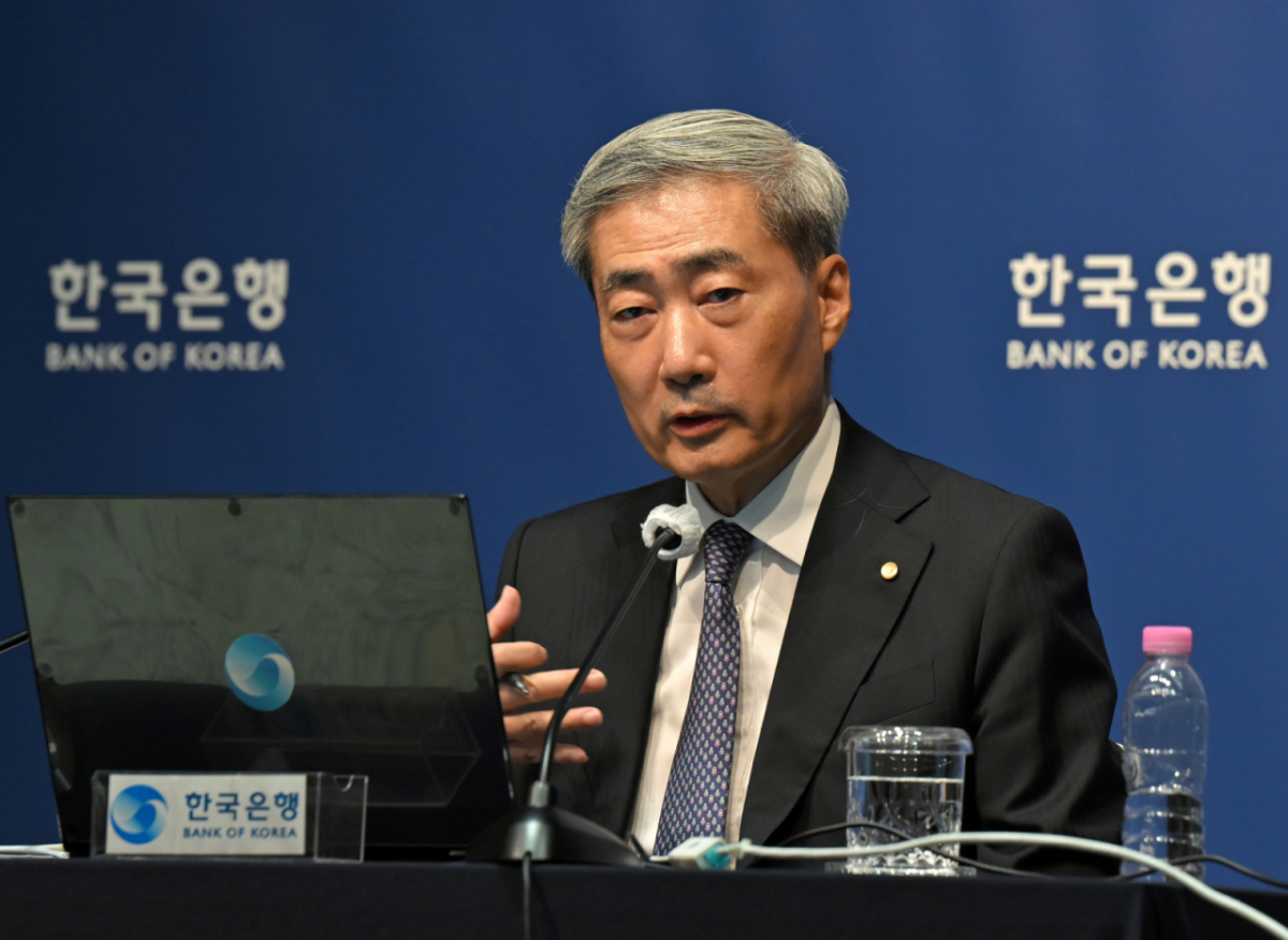 신현송 한국은행 총재가 27일 서울 중구 한국은행에서 열린 금융통화위원회 통화정책방향 기자간담회에서 발언하고 있다./사진제공=뉴스1(사진공동취재단)