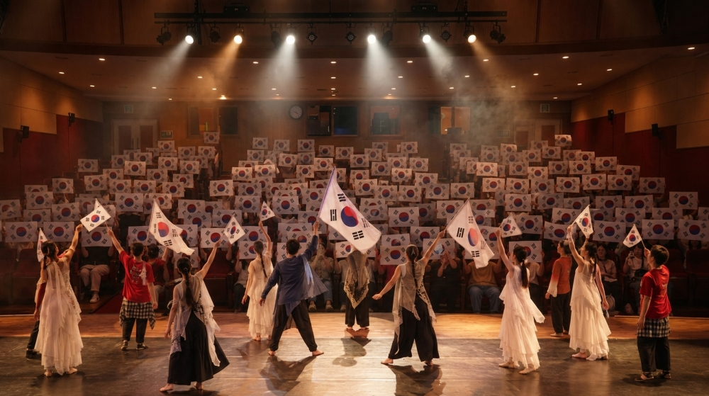 광복 81주년 기념 특별공연 ‘함성’ 공연 중 관객들도 참여해 태극기를 흔들려 그 날의 함성을 재연했다./사진제공=나주시