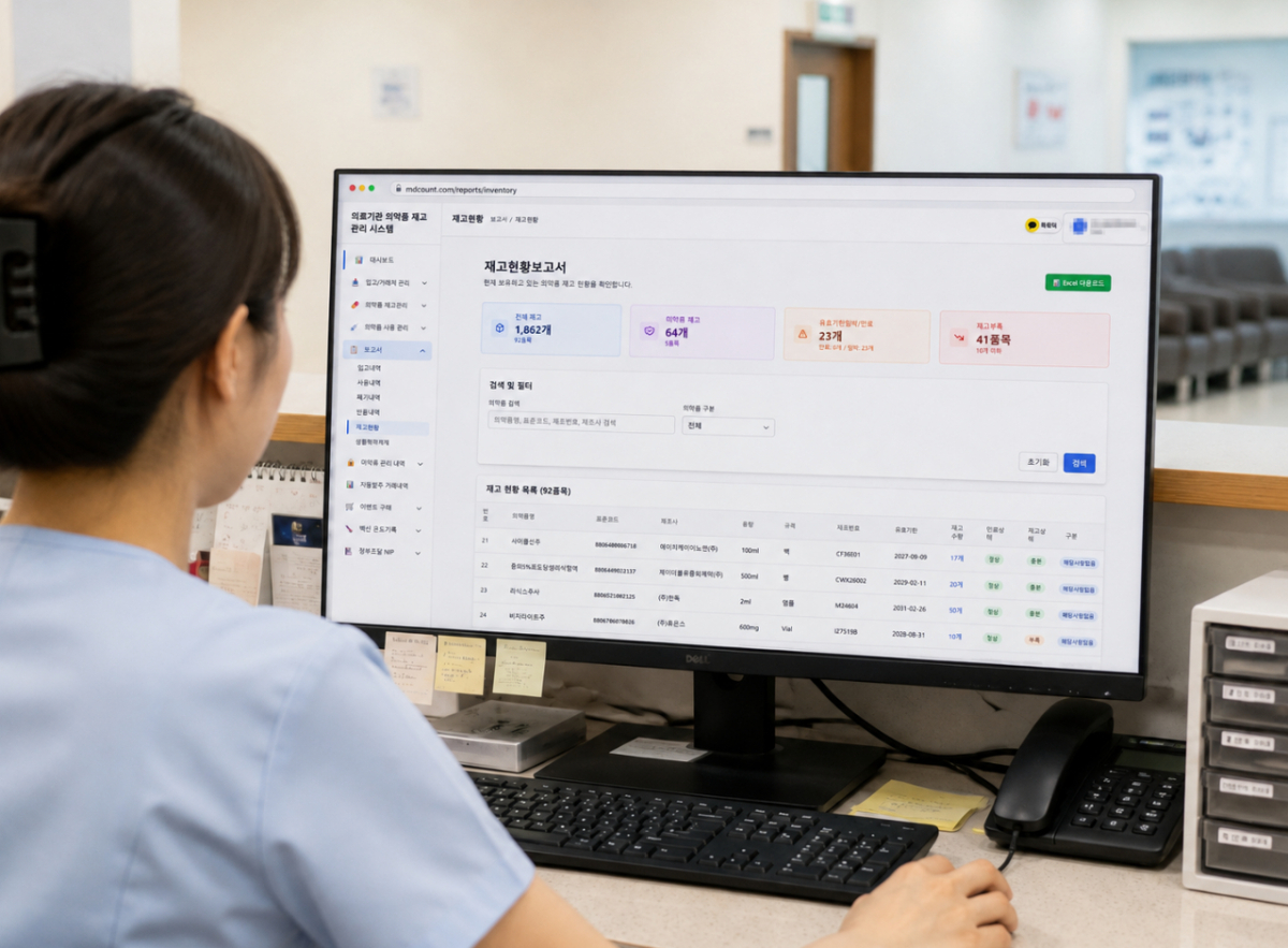 AI(인공지능)로 생성한 의약품 재고관리 플랫폼 '엠디카운트' 사용 화면. /사진제공=대한산부인과의사회·유니백스