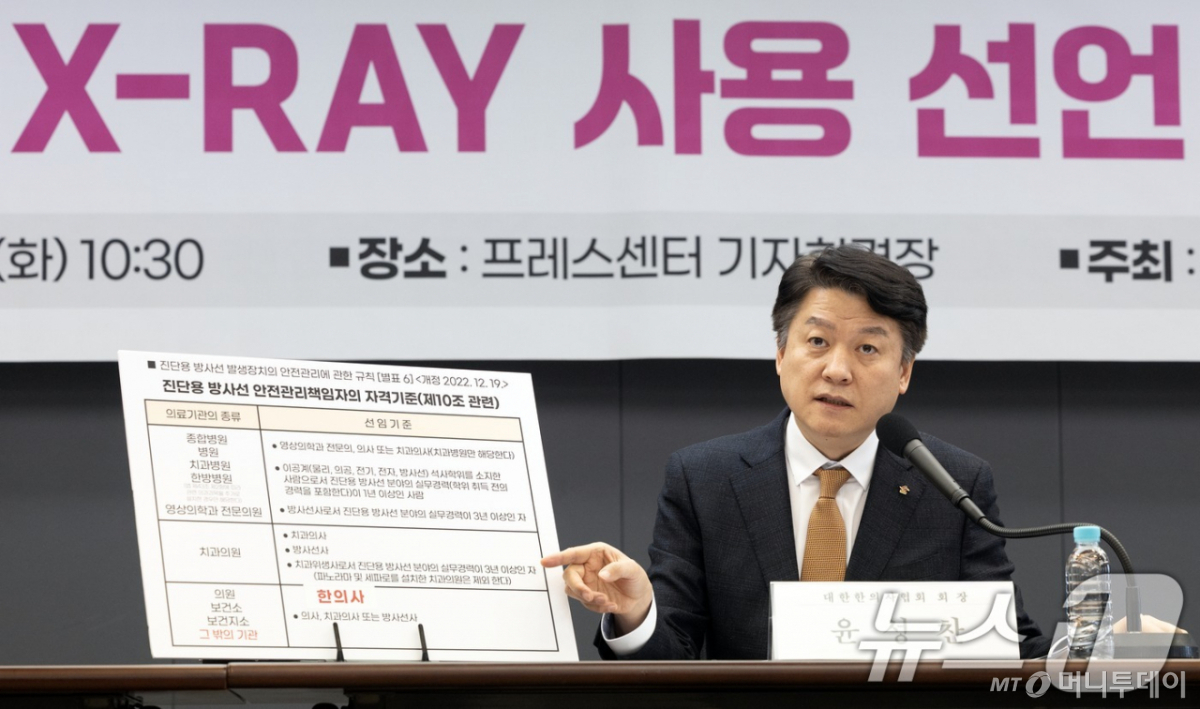 윤성찬 대한한의사협회 회장이 지난해 2월25일 서울 중구 프레스센터에서 한의사의 엑스레이(X-ray) 사용 선언 긴급 기자회견을 하고 있다. /사진=뉴스1