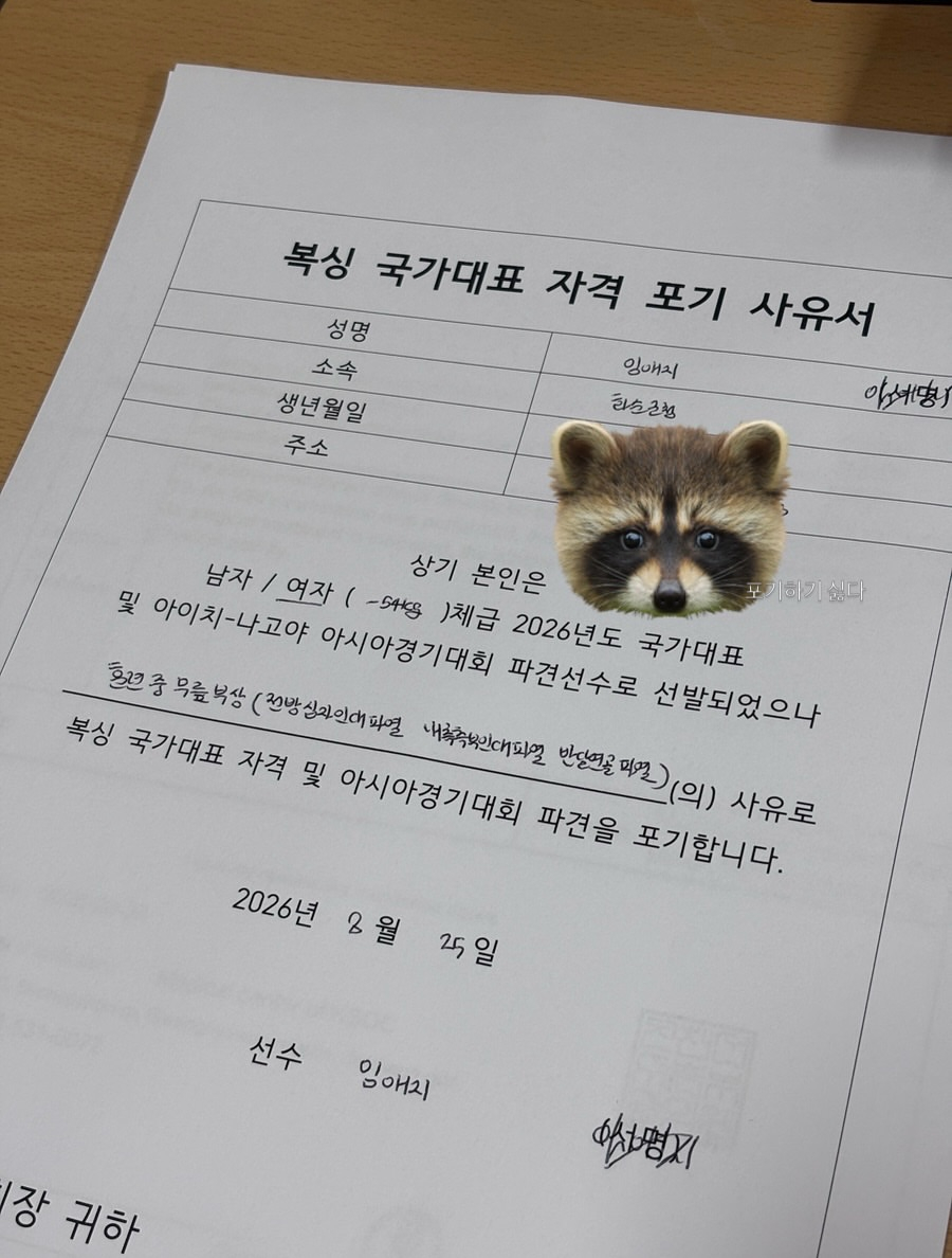 전방십자인대 파열 등으로 인해 2026 아이치·나고야 아시안게임 출전을 포기한 임애지. 그는 소셜 미디어에 포기 사유서를 올리면서 '포기하기 싫다'는 안타까운 메시지도 덧붙였다. /사진=임애지 SNS 캡처