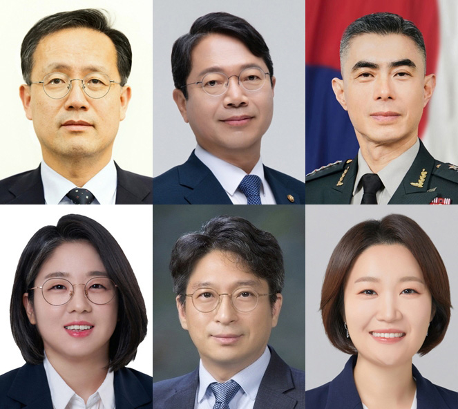 이재명 대통령은 30일 경제부총리 겸 재정경제부 장관 후보자에 이형일 재정경제부 제1차관을 지명하는 등 6개 부처 개각을 단행했다. 윗줄 왼쪽부터 경제부총리 겸 재정경제부 장관 후보자 이형일 재정경제부 제1차관, 법무부 장관 후보자 김승원 더불어민주당 의원, 국방부 장관 후보자 강신철 전 한미연합사령부 부사령관, 아랫줄 왼쪽부터 성평등가족부 장관 후보자 용혜인 기본소득당 의원, 국토교통부 장관 후보자 홍지선 국토교통부 2차관, 중소벤처기업부 장관 후보자 이소영 더불어민주당 의원. /사진 제공=청와대