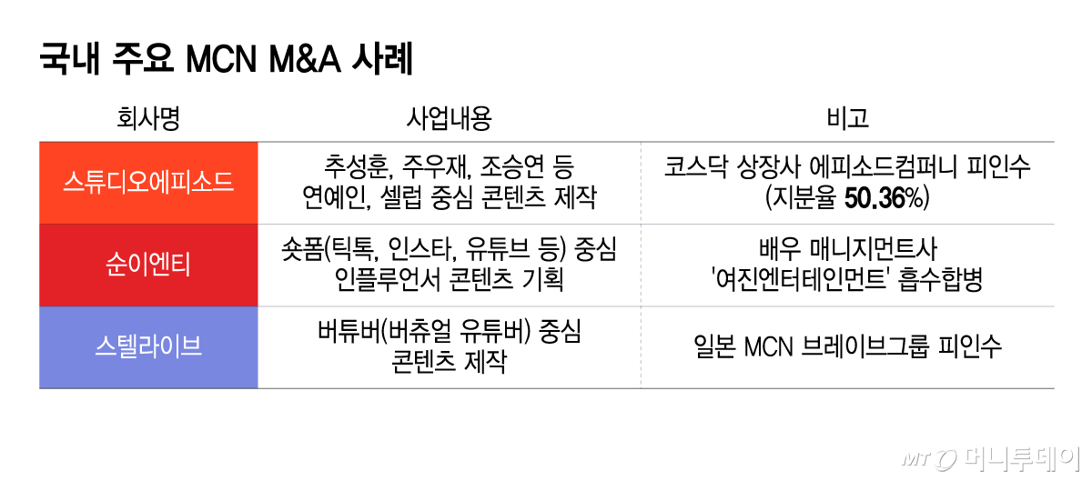 국내 주요 MCN M&A 사례/그래픽=윤선정