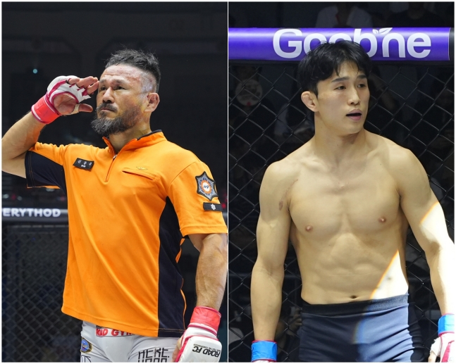 지난 29일 경기를 끝으로 은퇴를 선언한 '소방관 파이터' 신동국과 '베테랑' 박민수. /사진=로드FC 제공