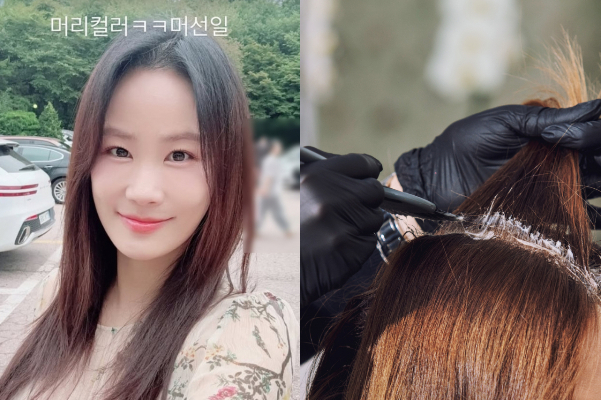 개그우먼 김지민이 임신 중 염색을 하지 않아 뿌리가 자란 근황을 공개한 가운데 임신부의 염색이 태아에 미치는 영향에도 관심이 쏠리고 있다. 사진은 개그우먼 김지민, 염색 참고 이미지. /사진=김지민 SNS 캡처, 게티이미지뱅크