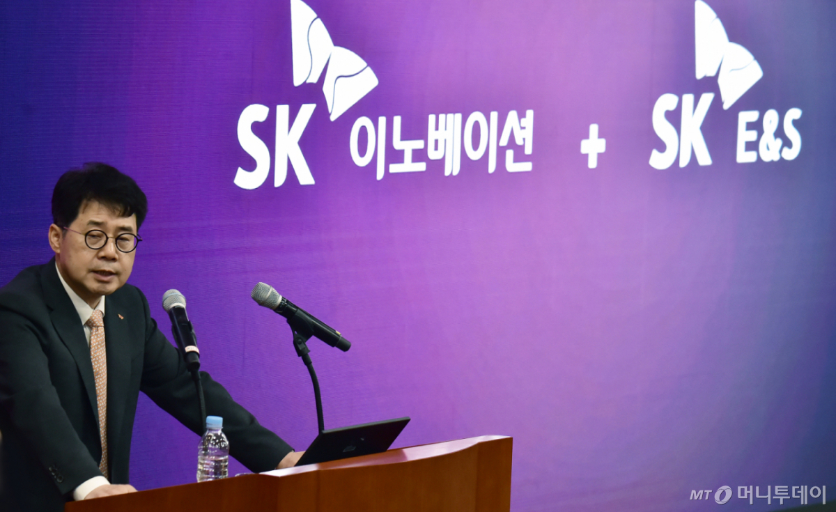 박상규 SK이노베이션 사장이 지난 7월 18일 서울 종로구 SK서린빌딩 수펙스홀에서 열린 SK이노베이션·SK E&S 합병, SK온·SK트레이딩인터네셔널·SK엔텀' 합병관련 기자간담회에 참석, 합병 배경 및 추진 방향 등을 설명하며 질의응답 시간을 가졌다. /사진=머니S