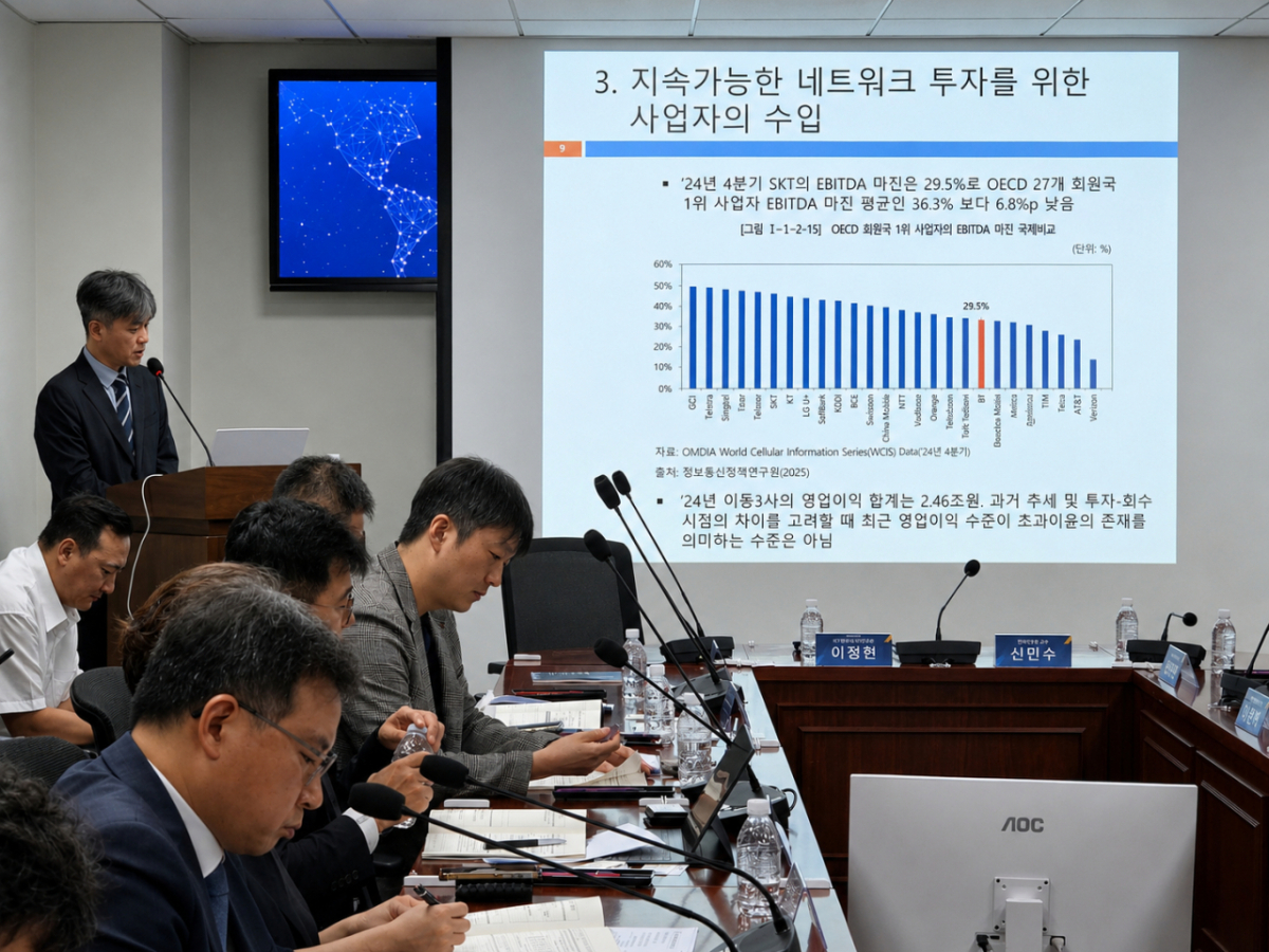 이경원 동국대 경제학과 교수가 이정헌 더불어민주당 의원실 주최로 2일 국회에서 열린 'AI 시대 네트워크 고도화 방안 정책 세미나'에서 발표하고 있다./사진=구자윤 기자