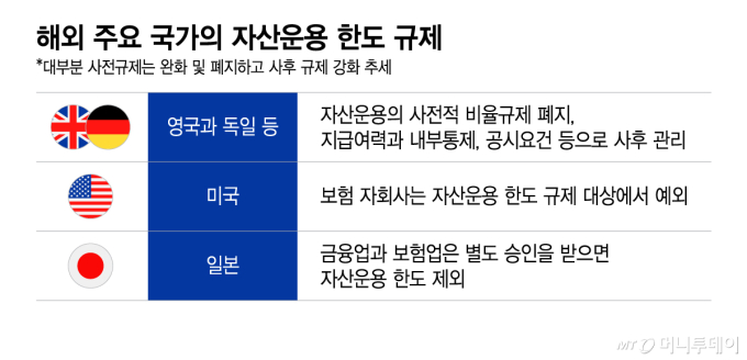 해외 주요 국가의 자산운용 한도 규제/그래픽=이지혜