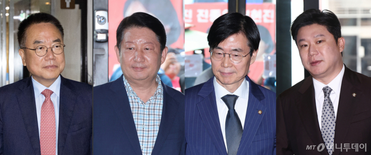 (서울=뉴스1) 황기선 기자 = 국민의힘 중앙윤리위원회가 20일 서울 여의도 중앙당사에서 전체회의를 열고 현역 의원 4인에 대한 징계안을 심의했다. 6선의 조경태 의원에게 당원권 정지 2년6개월 징계 처분을 내렸고 진종오·권영진·서범수 의원에 대해서도 각각 2년, 1년6개월, 10개월의 당원권 정지를 처분했다. 왼쪽부터 서범수, 조경태, 권영진, 진종오 의원. (뉴스1DB) 2026.8.20/뉴스1 Copyright © 뉴스1. All rights reserved. 무단 전재 및 재배포, AI학습 이용 금지. /사진=(서울=뉴스1) 황기선 기자