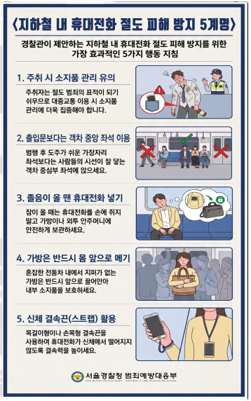 지하철 내 절도 피해 방지를 위한 5대 수칙./사진제공=서울경찰청.