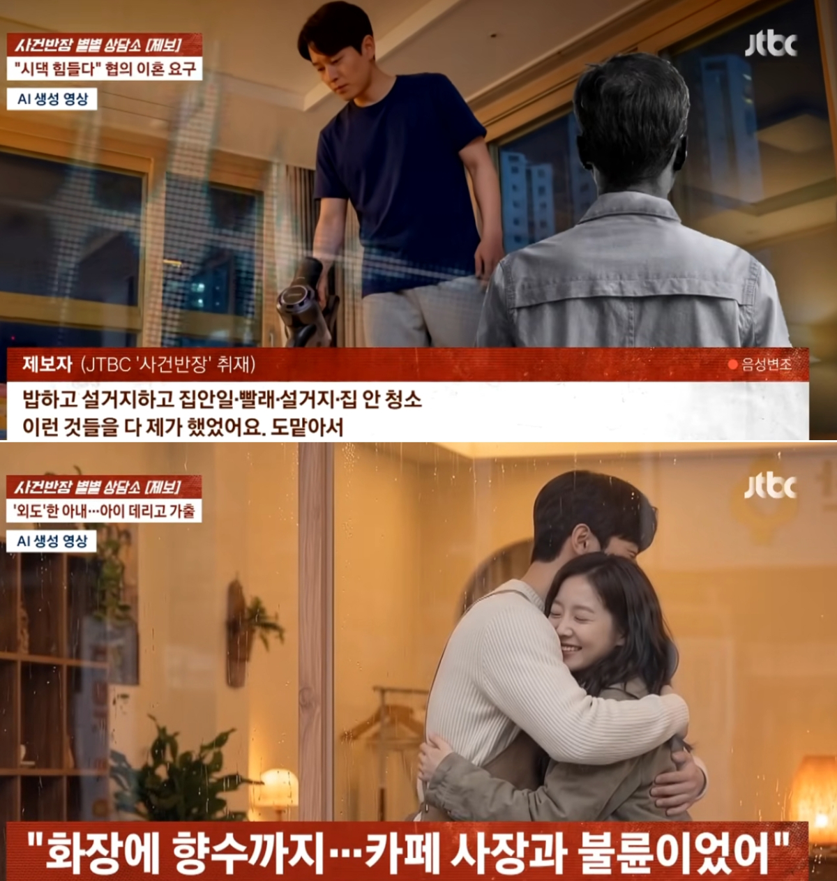 시댁과의 갈등을 이유로 이혼을 요구한 아내가 알고 보니 자신이 일하던 카페 사장과 불륜 관계였다는 사연이 전해졌다. /사진=JTBC '사건반장'