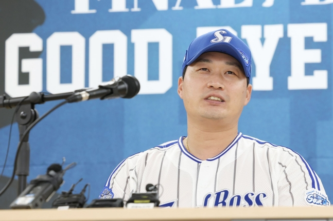 오승환 MBC스포츠 야구 해설위원의 지난해 은퇴식 때 모습. /사진=삼성 라이온즈 제공