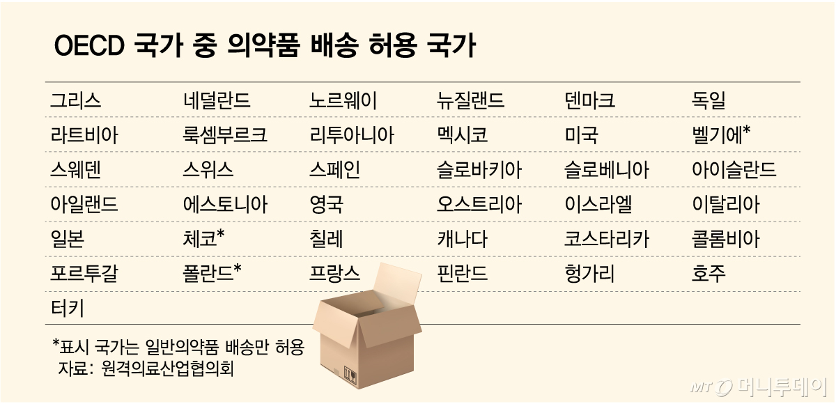OECD 국가 중 의약품 배송 허용 국가/그래픽=김다나